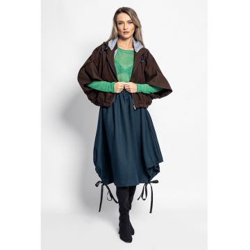 Jacheta din amestec de lana cu gluga si maneci 3/4 - Maro inchis