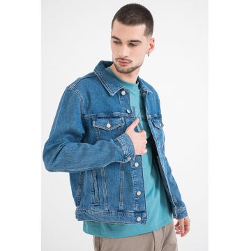 Jacheta din denim cu buzunare pe piept - Albastru deschis