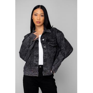 Jacheta din denim cu strasuri Black 20334 - Negru