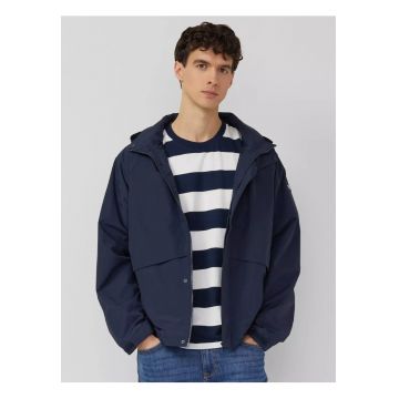 Jacheta din nailon cu guler ridicat si gluga - Bleumarin inchis