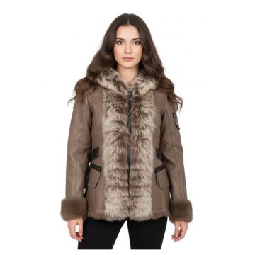 Jacheta din piele cu detalii din blana naturala -