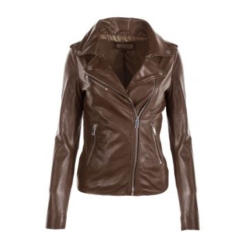 Jacheta din piele cu revere decupate Hortence -
