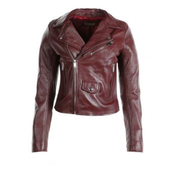 Jacheta din piele cu revere decupate Ornella -