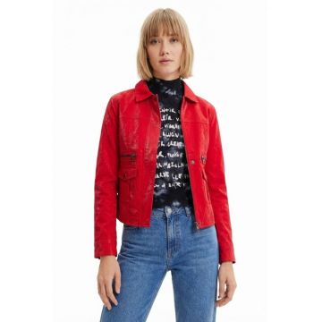 Jacheta din piele ecologica cu aspect lacuit Cleveland