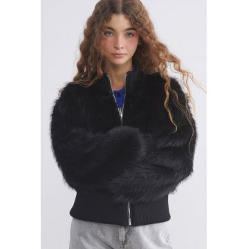 Jacheta lejera din blana sintetica - Negru