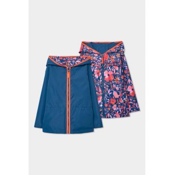 Jacheta reversibila cu gluga - Portocaliu/Albastru inchis/Roz