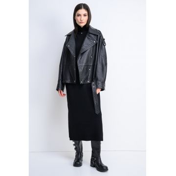 Jacheta supradimensionata de piele - Negru