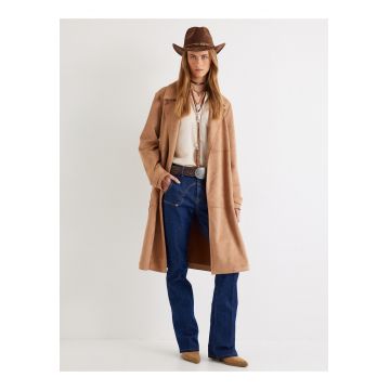 Palton cu buzunare si cordon in talie - Maro camel