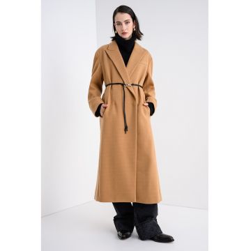 Palton cu revere decupate si buzunare Majesti - Maro camel