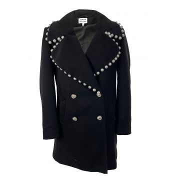 Palton de iarna midi din lana AMIA cu perle - Negru