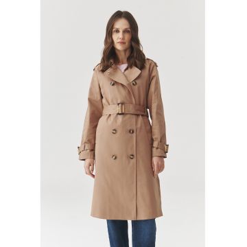 Palton din amestec de bumbac cu nasturi - Maro camel