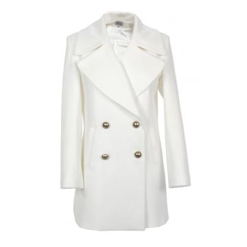 Palton din amestec de lana cu doua randuri de nasturi - Alb