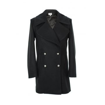 Palton din amestec de lana cu doua randuri de nasturi - Negru