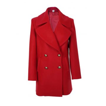 Palton din amestec de lana cu doua randuri de nasturi - Rosu