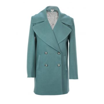 Palton din amestec de lana cu doua randuri de nasturi - Turcoaz
