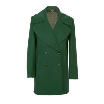 Palton din amestec de lana cu doua randuri de nasturi - Verde englez