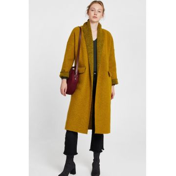 Palton din amestec de lana cu maneci cazute - fara inchidere - Maro deschis