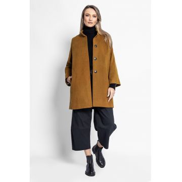 Palton din amestec de lana cu maneci evazate - Caramel