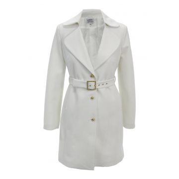 Palton din amestec de lana cu o curea asortata - Alb