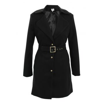 Palton din amestec de lana cu o curea asortata - Negru