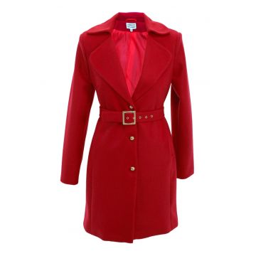Palton din amestec de lana cu o curea asortata - Rosu vermillion