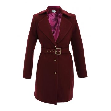 Palton din amestec de lana cu o curea asortata - Visiniu