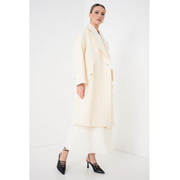 Palton din lana virgina si casmir - Alb murdar