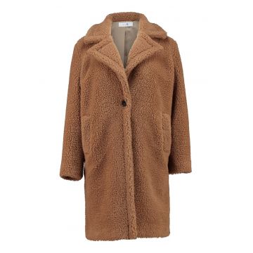 Palton din material teddy cu buzunare - Maro camel