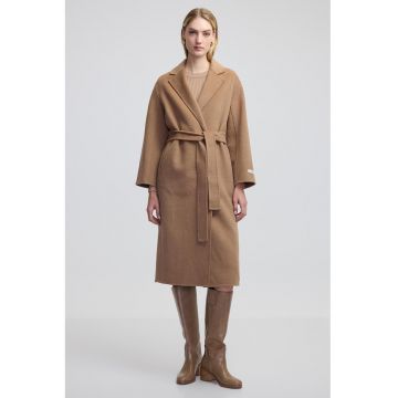 Palton petrecut din amestec de lana - Maro camel