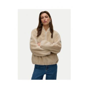 Geaca dama -  blana artificiala - bej - 50% poliester reciclat