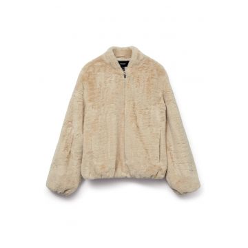 Geaca dama -  blana artificiala - bej - 50% poliester reciclat