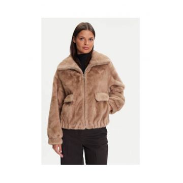 Geaca dama -  blana artificiala - maro - poliester -