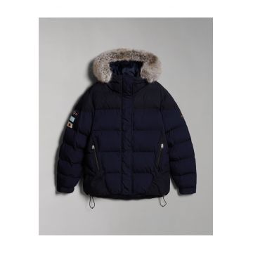 Geaca matlasata cu gluga cu blana ecologica Ronne -