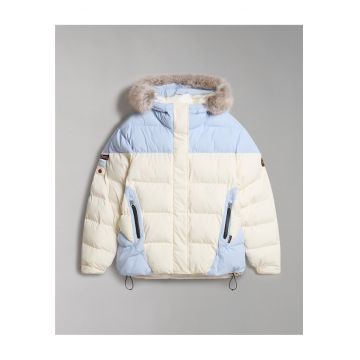 Geaca matlasata cu gluga cu blana ecologica Ronne -