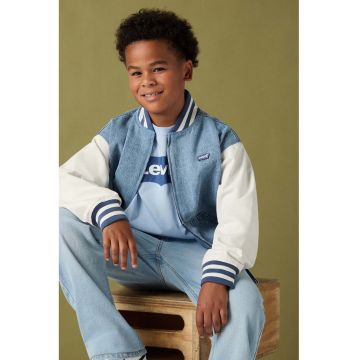 Jacheta bomber din denim - Alb/Albastru deschis