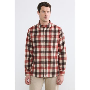 Jacheta-camasa regular fit cu buzunare pe piept Classic - Bej/Caramiziu/Maro pamantiu