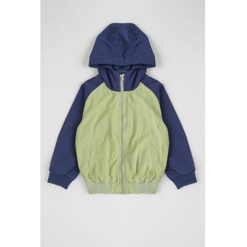 Jacheta cu gluga si broderie logo - Verde masliniu/Bleumarin