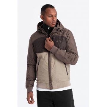 Jacheta cu gluga si fermoar - Bej/Maro pamantiu