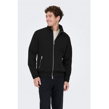 Jacheta cu guler inalt si buzunare cu fermoar - Negru