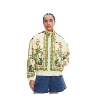 Jacheta cu imprimeu floral si inchidere cu fermoar