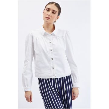 Jacheta de denim cu maneci bufante - Alb