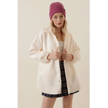 Jacheta  gabardina texturata - crem natural - femei