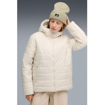 Jacheta matlasata cu logo si gluga - Alb murdar