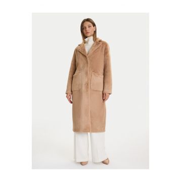 Palton dama  blana artificiala - bej