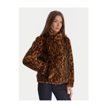 Palton dama  blana artificiala - culoare maro