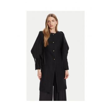 Palton dama  din lana si poliester - Negru