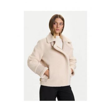 Palton dama -  ecru - 100% poliester -