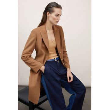 Palton din amestec de lana cu revere decupate - Maro inchis