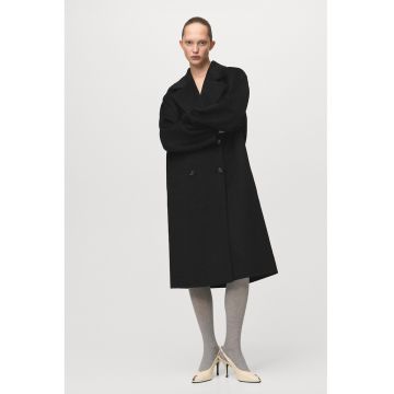 Palton lejer din amestec de lana cu buzunare - Negru