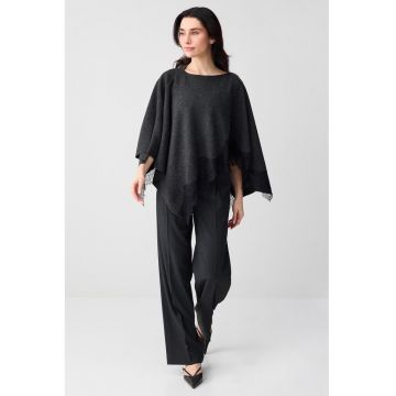 Poncho asimetric cu detalii din dantela - Gri inchis melange